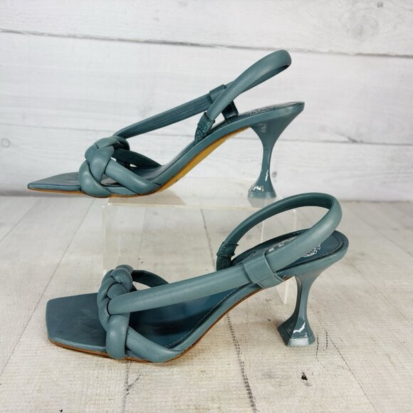 Vince Camuto BELJIYA Slate Teal Leather Chunky Braided Square Toe Sandals Sz 6 M - Picture 4 of 12